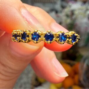 NEW Generic Blue Sapphire Half Eternity Band Yellow Gold Plated Ring